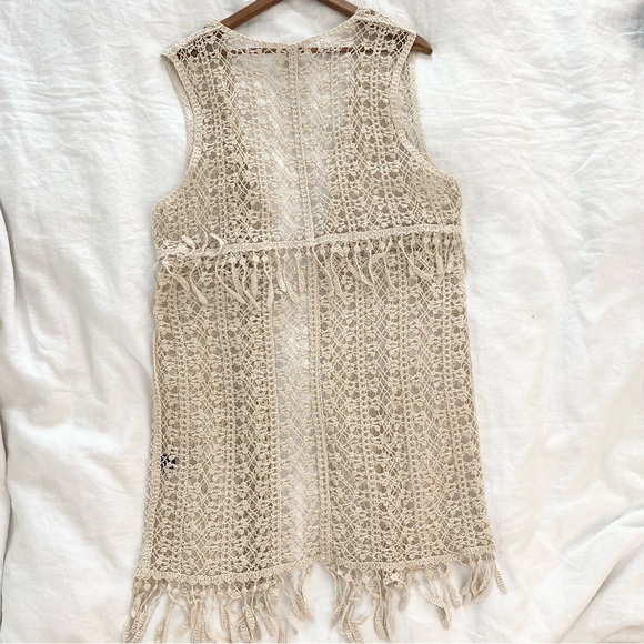 POL Crochet Fringe Duster Vest / Swim Coverup / Festival Boho Macrame - Picture 9 of 11